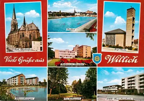 AK / Ansichtskarte 73943612 Willich Kirche Freibad Hospital Altenwohnungen Volkspark DRK-Haus Moosheide