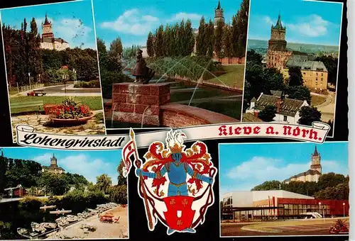 AK / Ansichtskarte 73943628 Kleve_Bad_Cleve Teilansichten Park Schuesterken-Brunnen Wappen