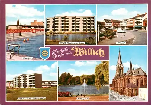 AK / Ansichtskarte  Willich Freibad DRK-Haus Moosheide Markt Volkspark Kirche