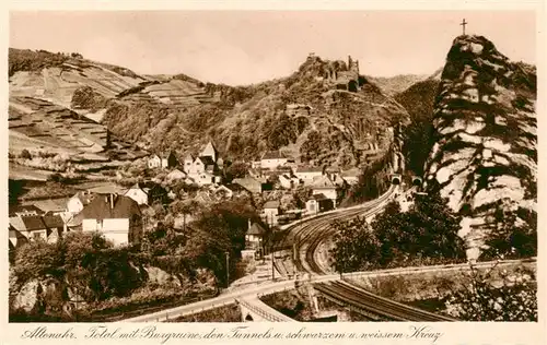 AK / Ansichtskarte  Altenahr Total mit Burgruine Tunnels und schwarzem und weissem Kreuz