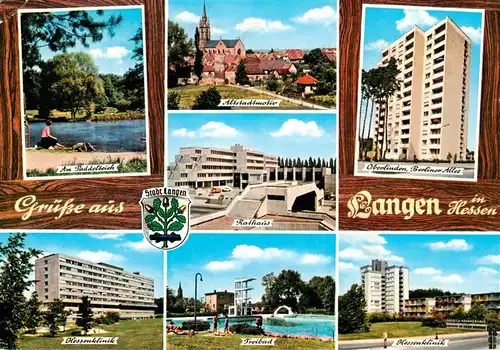 AK / Ansichtskarte  Langen_Hessen Paddelteich Altstadt Rathaus Oberlinden Berliner Allee Hessenklinik Freibad Hessenklinik