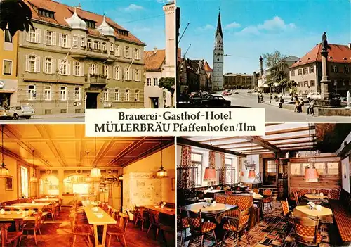 AK / Ansichtskarte 73943797 Pfaffenhofen_Ilm Brauerei Gasthof Hotel Muellerbraeu Kirche Marktplatz