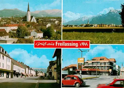 AK / Ansichtskarte 73943817 Freilassing Kirche Panorama Strassenpartie Ortsmotiv