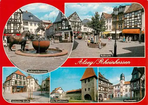 AK / Ansichtskarte  Alzey Schlachtross am Rossmarktbrunnen Rossmarkt Antoniter Strasse Alte Stadtmauer Fischmarkt