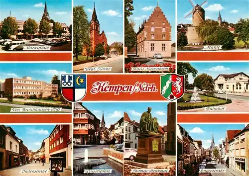 AK / Ansichtskarte  Kempen_Niederrhein Marktplatz Kirche Haus Nievenheim Stift Bahnhof Strassenpartien Innenstadt Luisenplatz Denkmal