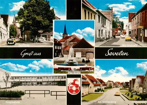 AK / Ansichtskarte  Sevelen_Issum_NRW Dorflinde Marienstrasse Pfarrkirche Brunnen Schule Am Muehlenberg