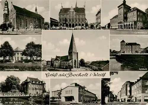 AK / Ansichtskarte  Bocholt_Westfalen Kirche Rathaus Gymnasium Schuetzenhaus Lyzeum Aabruecke Hallenbad Neustrasse