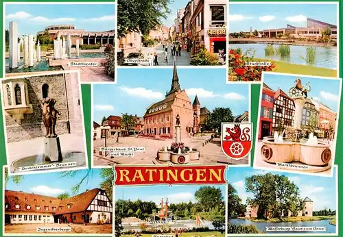 AK / Ansichtskarte 73943914 Ratingen Theater Stadtzentrum Stadthalle Brunnen Buergerhaus Markt Wasserburg Jugendherberge Freibad