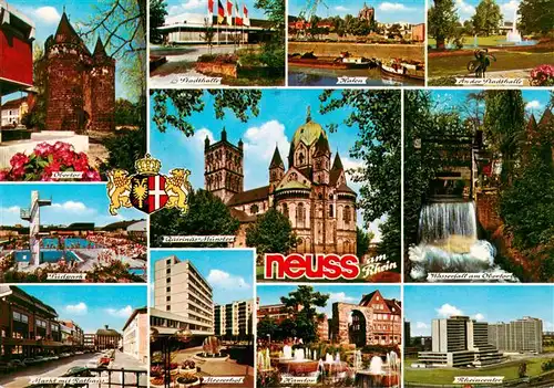 AK / Ansichtskarte 73943917 Neuss Obertor Stadthalle Hafen Muenster Freibad Wasserfall Markt Rahtaus Tor Rheincenter