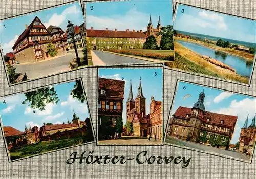 AK / Ansichtskarte 73943982 Corvey_Hoexter_Weser Dechanei Kloster Corvey Partie an der Weser St. Kiliankirche Rathaus