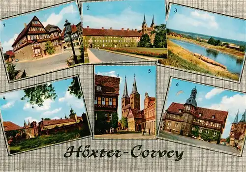 AK / Ansichtskarte  Corvey_Hoexter_Weser Dechanei Kloster Corvey Partie an der Weser St. Kiliankirche Rathaus