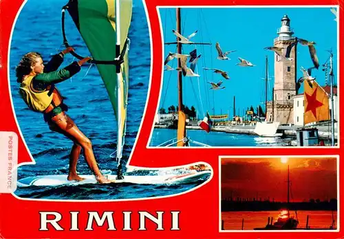 AK / Ansichtskarte 73944075 Rimini_IT Hafen Leuchtturm Surferin Abendstimmung