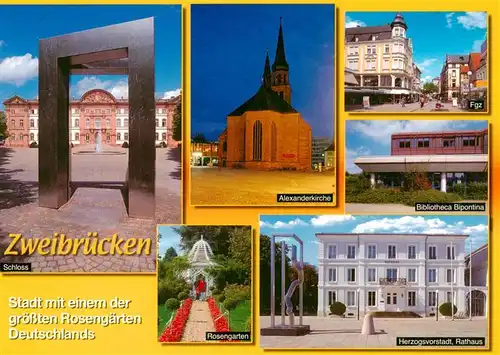 AK / Ansichtskarte 73944095 Zweibruecken_Pfalz Schloss Alexanderkirche Fussgaengerzone Bibliotheca Bipontina Herzogsvorstadt Rathaus
