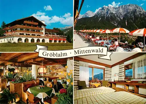 AK / Ansichtskarte 73944109 Mittenwald_Bayern Groeblalm Gastraum Freiterrasse Gaestezimmer