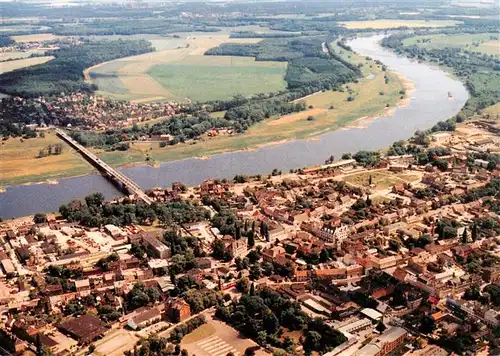 AK / Ansichtskarte  Bad_Salzelmen Fliegeraufnahme Stadtzentrum und Elbbruecke