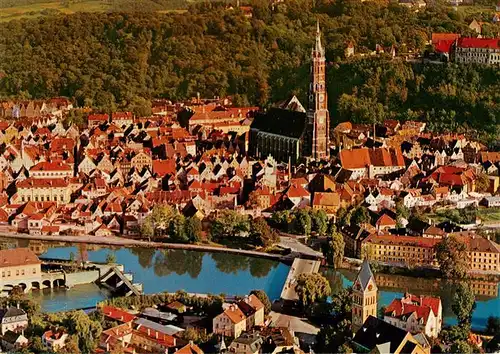 AK / Ansichtskarte  Landshut__Isar Fliegeraufnahme mit Kirche