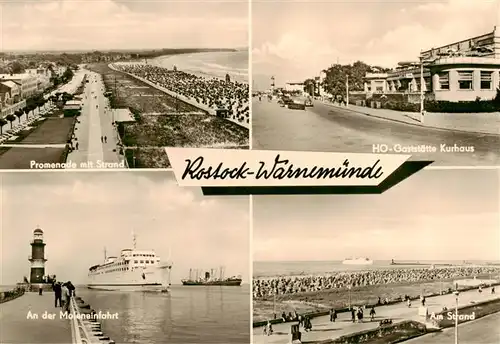 AK / Ansichtskarte 73944192 Warnemuende_Ostseebad Promenade Strand HOG Kurhaus Molen Einfahrt Strandpartie