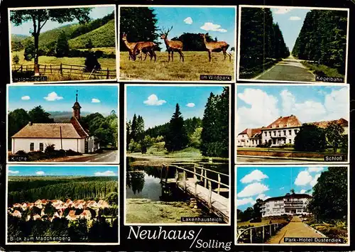 AK / Ansichtskarte  Neuhaus_Solling Landschaftspanorama Wildpark Kegelbahn Waldpartie Kirche Maedchenberg Lakenhausteich Schloss Parkhotel Duesterdiek