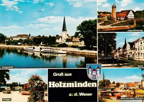 AK / Ansichtskarte  Holzminden_Weser_Niedersachsen Dampfer Anleger Jugendherberge Markt Anlagen Faehrhaus