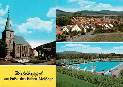 AK / Ansichtskarte 73944375 Waldkappel Kirche Freibad Panorama