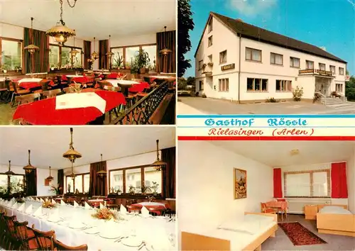 AK / Ansichtskarte 73944386 Rielasingen-Worblingen_BW Gasthof Roessle Gastraum Festtafel Fremdenzimmer