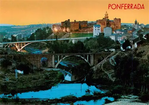 AK / Ansichtskarte  Ponferrada_ES Puentes y Castillo iluminado Atardecer