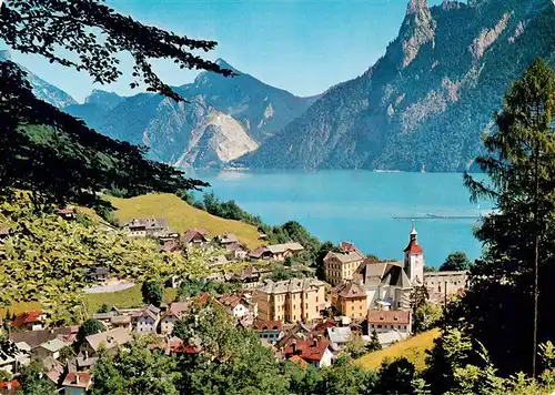 AK / Ansichtskarte  Ebensee_Oberoesterreich_AT Panorama Feuerkogel Hoellengebirge im Hintergrund Traunstein und Schlafende Griechin