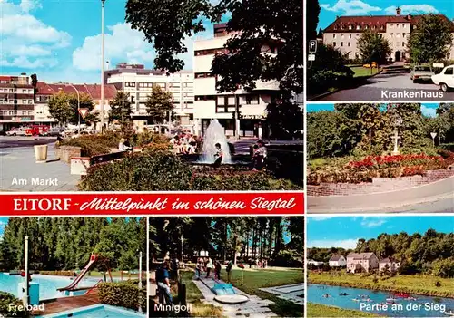 AK / Ansichtskarte  Eitorf Am Markt Krankenhaus Freibad Minigolf Partie an der Sieg