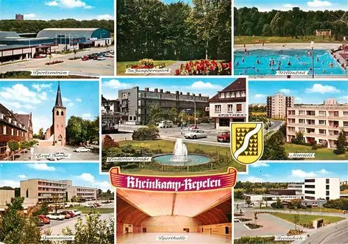 AK / Ansichtskarte 73945092 Rheinkamp_Repelen_Moers_Moers Sportzentrum Jungbornpark Freibad Kirche Lintforter Strasse Meerfeld Gymnasium Sporthalle Realschule