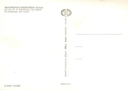 AK / Ansichtskarte  Villeneuve-l_Archeveque_89_Yonne Rue de la République vue depuis le monument aux morts
