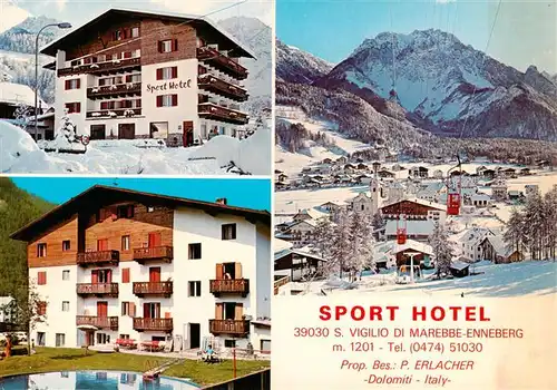 AK / Ansichtskarte 73945262 San_Vigilio_di_Marebbe_Dolomiti_IT Sport Hotel Pool Panorama Seilbahn