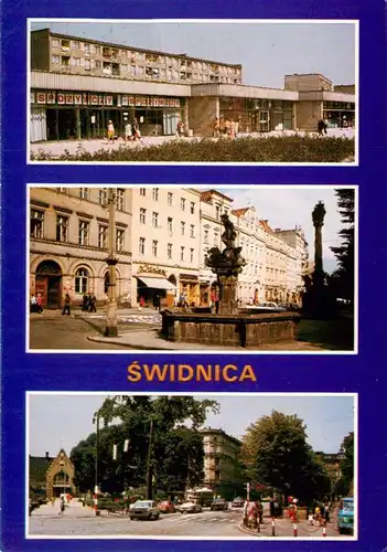 AK / Ansichtskarte  Swidnica_Schweidnitz_PL Wohnsiedlung Mlodych Marktplatz Neptunbrunnen Grundwaldplatz