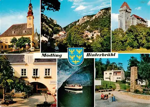 AK / Ansichtskarte  Moedling_Niederoesterreich_AT Rathaus Hinterbruehl Burg Liechtenstein Hoeldrichs Muehle Seegrotte SOS-Kinderdorf