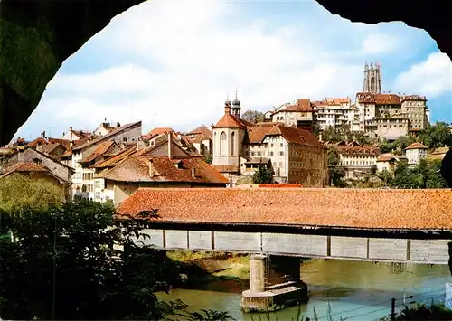 AK / Ansichtskarte  Fribourg__FR Basse ville Altstadt Holzbruecke