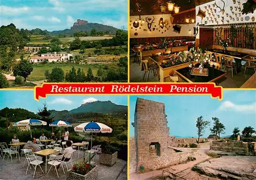 AK / Ansichtskarte 73945512 Oberschlettenbach Roedelstein Restaurant und Pension Terrasse Burgruine