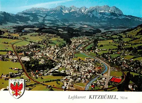 AK / Ansichtskarte 73945635 Kitzbuehel_Tirol_AT Panorama Luftkurort mit Schwarzsee und Kaisergebirge