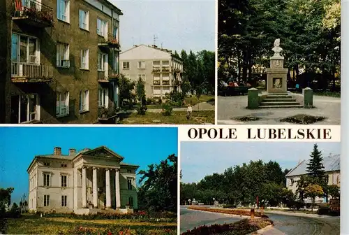 AK / Ansichtskarte 73945729 Opole_Lubelskie_PL Osielde mieszkaniowe Pomnik Tadeusza Kosciuszki Klasycystyczny palac obecnie szkola Stary Rynek