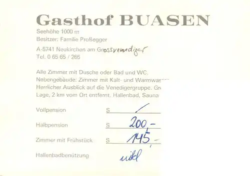 AK / Ansichtskarte 73945752 Neukirchen_Grossvenediger_AT Gasthof Buasen Gastraum Terrasse Hallenbad