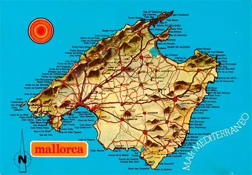 AK / Ansichtskarte 73945872 Mallorca_ES Plano con detalles característocos de la Isla Landkarte