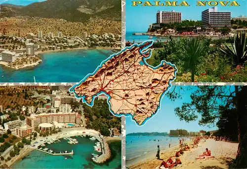 AK / Ansichtskarte 73945875 Palma-Nova_Palma_de_Mallorca_ES Fliegeraufnahme Strand Hotels Hafen Landkarte