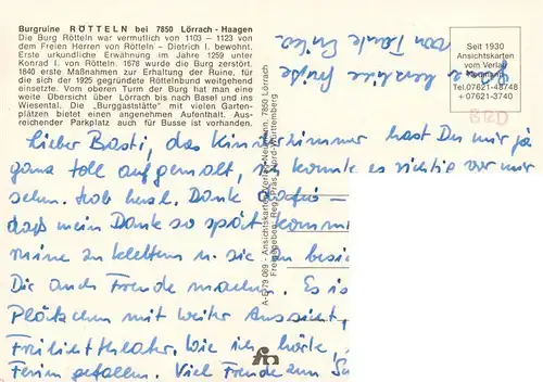 AK / Ansichtskarte  Haagen_Loerrach Burgruine Roetteln Schwarzwald