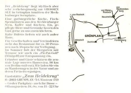 AK / Ansichtskarte  Gruenplan_Wustrow Gaststaette zum Heidekrug am Grossen See