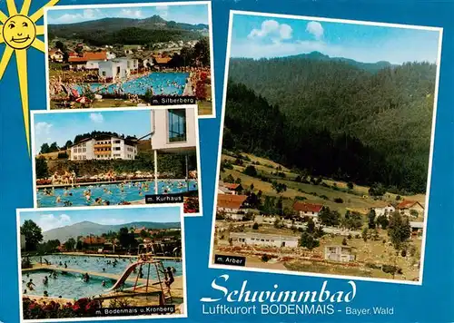 AK / Ansichtskarte 73945977 Bodenmais Panorama Blick zum Arber Freibad Kurhaus