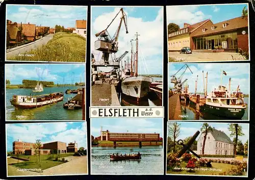 AK / Ansichtskarte 73946167 Elsfleth Deich Hafen Bahnhof Seefahrtschule Alter Anker und G.C. Heye-Stiftung