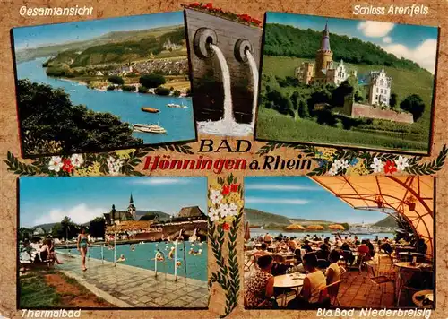 AK / Ansichtskarte 73946168 Bad_Hoenningen Gesamtansicht Blick ueber den Rhein Schloss Arenfels Thermalbad Restaurant Terrasse Bad Niederbreisig