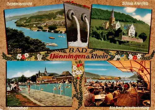 AK / Ansichtskarte  Bad_Hoenningen Gesamtansicht Blick ueber den Rhein Schloss Arenfels Thermalbad Restaurant Terrasse Bad Niederbreisig