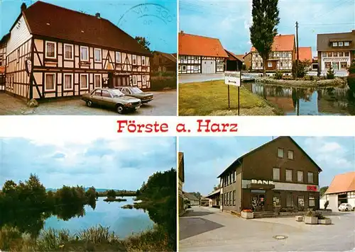 AK / Ansichtskarte  Foerste_am_Harz_Osterode_am_Harz Teilansichten Hotel Restaurant Teich Bank See Landschaft