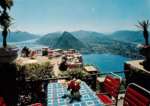 AK / Ansichtskarte  Lugano_Lago_di_Lugano_TI Gipfelrestaurant Monte Bre Panorama