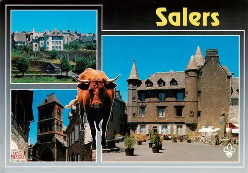 AK / Ansichtskarte  Salers_15_Cantal Cite Medievale Vue generale Leglise La Maison du Baillage Vache Salers