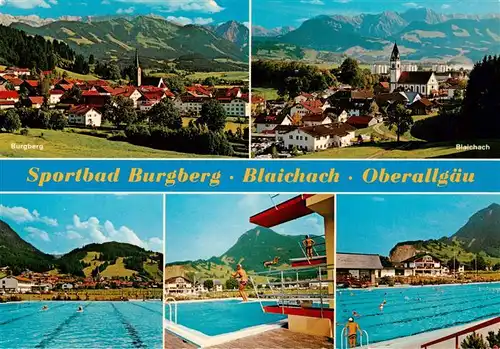 AK / Ansichtskarte  Blaichach_Allgaeu Sportbad Burgberg Freibad Stadtpanorama Alpen